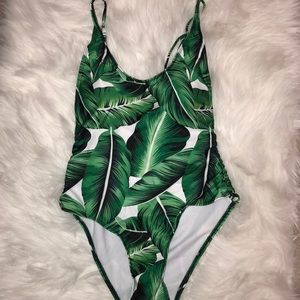 Palm leaf one piece bathing suit
